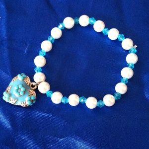 Girls handmade beaded blue and white bracelet