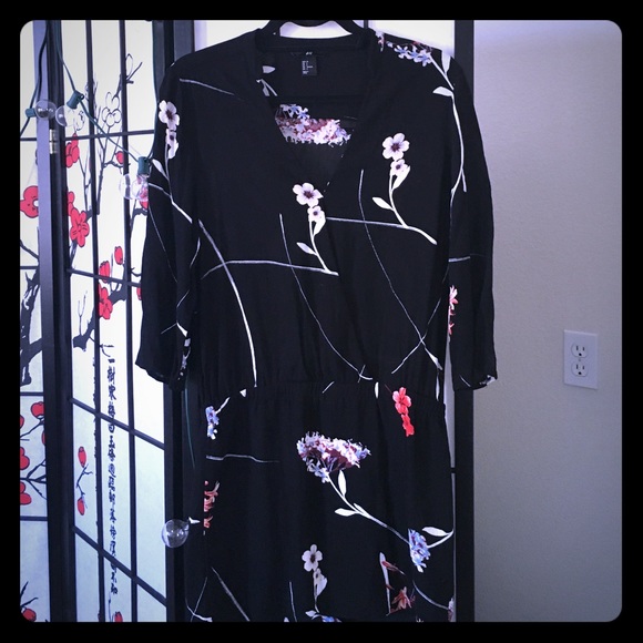 Black mini dress with pretty blossoms
