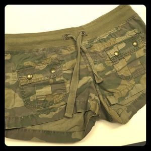 Camo shorts with comfy waist, size S