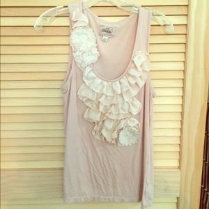 Anthropologie Deletta pink/ cream tank w ruffles