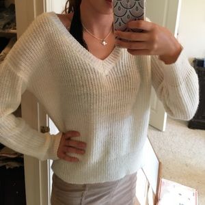 fuzzy v neck sweater