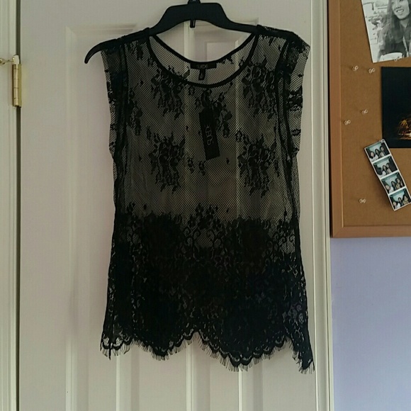 Lace/mesh see through black top