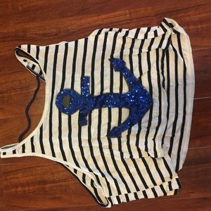Striped blue anchor flowy crop