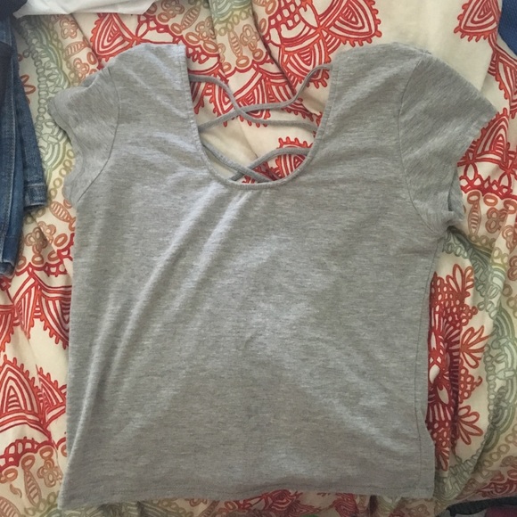 criss cross lace up light grey crop top