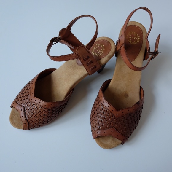 EUC Ecoté braided leather boho heels