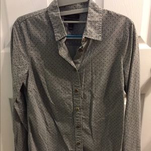 Gray shirt with navy polka dots