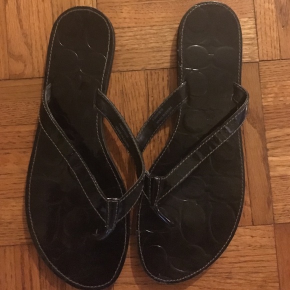 SOLD- Coach like new black flip flops - size 8