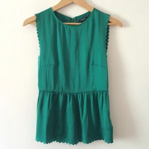 Madewell Kelly Green Silk Peplum Top