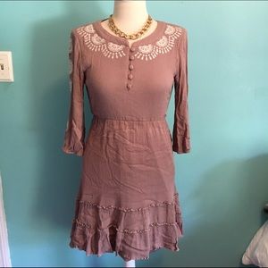 Tan boho dress with embroidery
