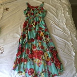 Aqua floral high low dress