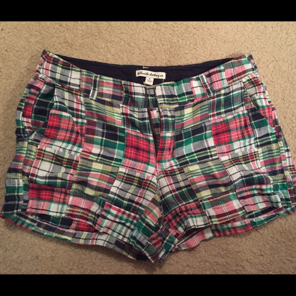 Pink, Green, and Navy plaid women's shorts size 6