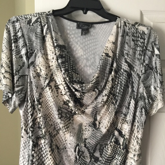 Black and white animal print top with shimmer.