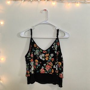 Black floral tank crop top