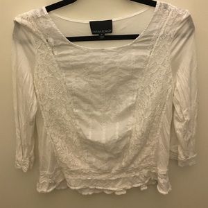Loose White Blouse with Lace Detail