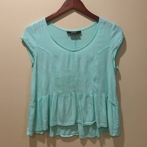 Nasty Gal turquoise blue short sleeve blouse top