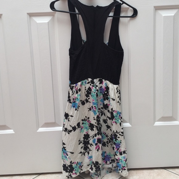 Floral and black racer back dress.