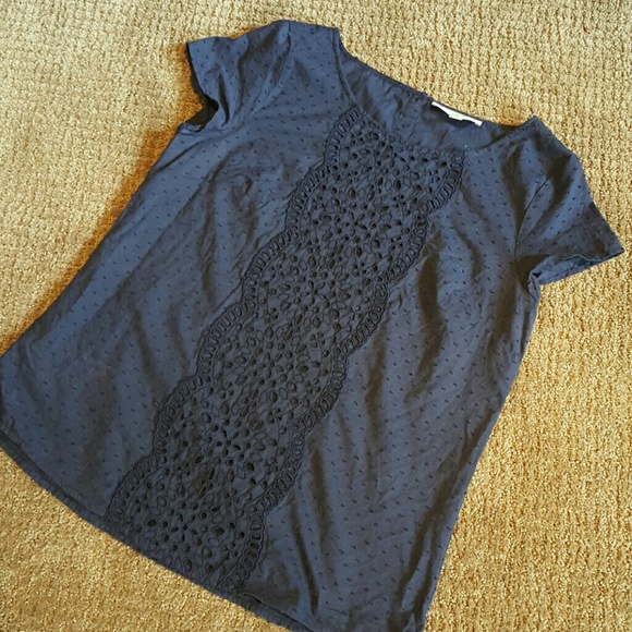 Ann Taylor Loft navy cotton eyelet top