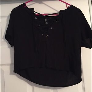Tie up black crop top