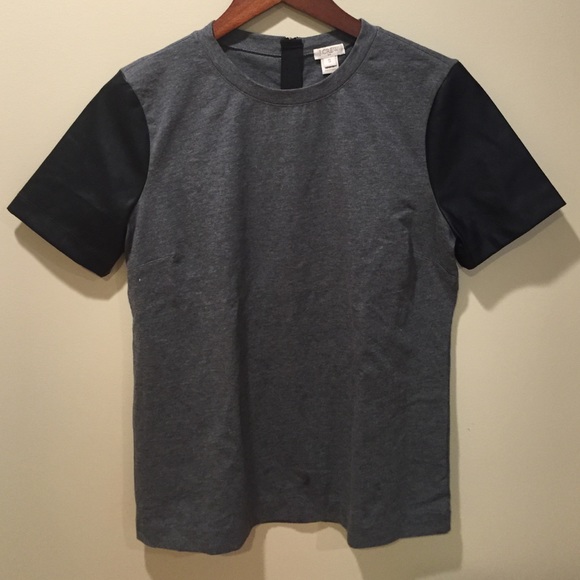 J.Crew leather sleeve zip back grey tee shirt - Picture 1 of 4