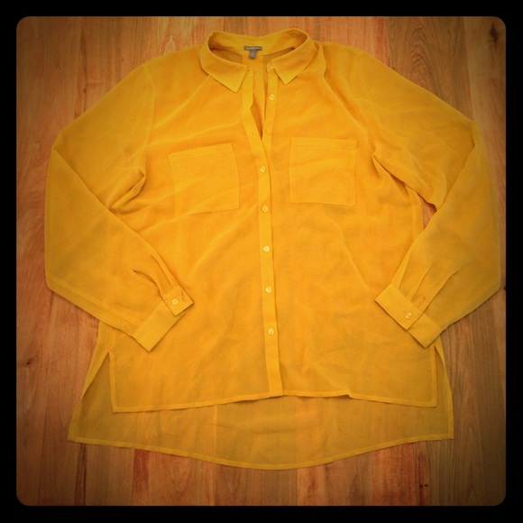 Sheer mustard button up blouse