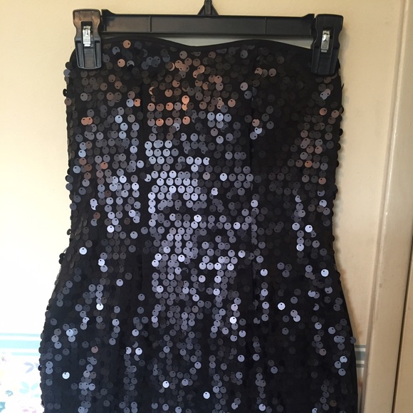 Matte Black Sequin Strapless Party Dress