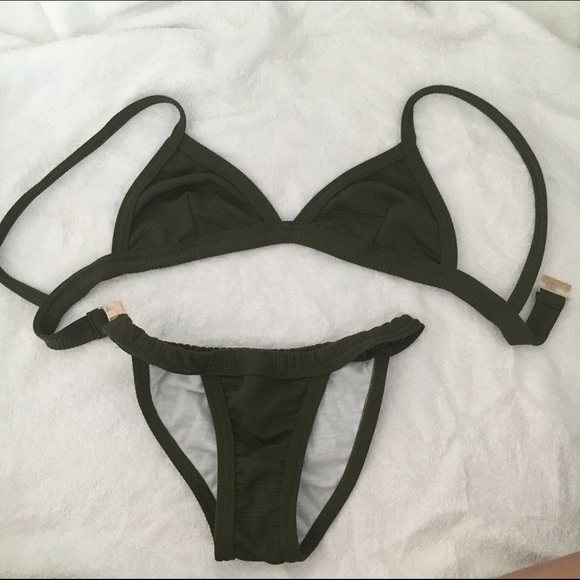 olive green triangle bikini top with bottoms