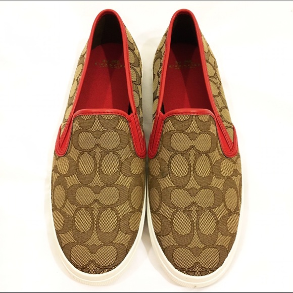 Brand new Coach Slip-Ons in Red and Beige