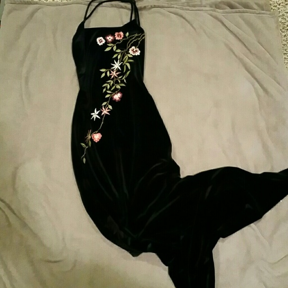 Velvet embroidered floral dress