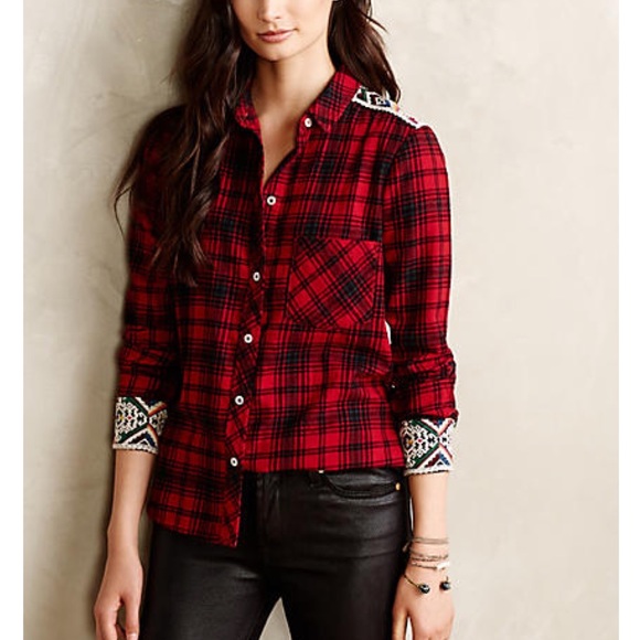 Anthropologie Holding Horses Patched Plaid Top