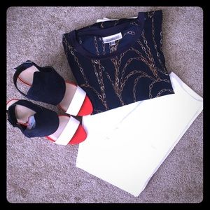 Zara heels in navy blue, white and orange