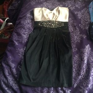 Creme and black beaded strapless dress