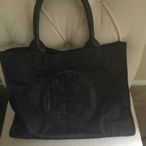 Tory Burch Ella Tota leather and canvas large