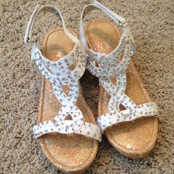 White sparkly wedge sandals