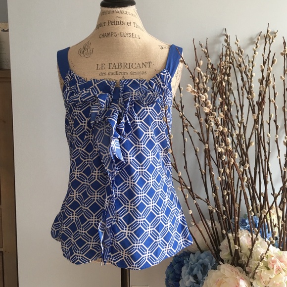 Banana Republic Blue and White Silky Blouse