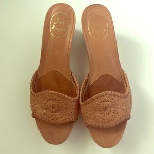 Jack Rogers Barcelona Capri cognac cork wedges 7.5