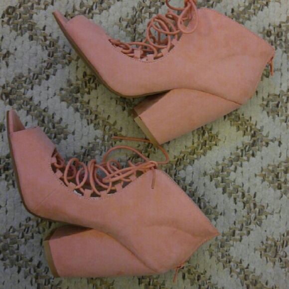 Pink lace up heels