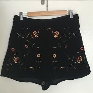 Embroidered Black Velvet Top Shop Shorts. Size 6