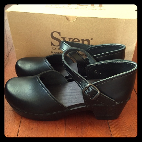 Sven Black Closed Heel Clogs Mary Jane 38