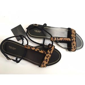 ZARA Leopard T-Strap Sandals 36