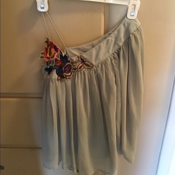 Angie one shoulder silk blouse.