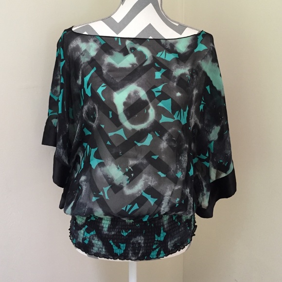 Black & Teal Sheer Express Top - Size M