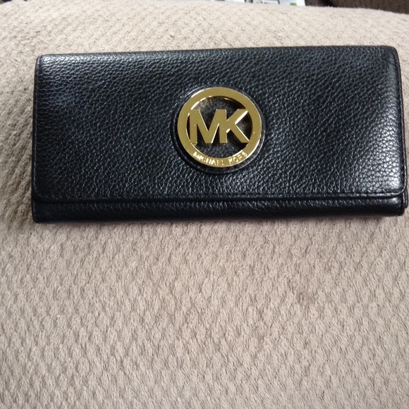 SALE  MK Logo Black Leather Wallet