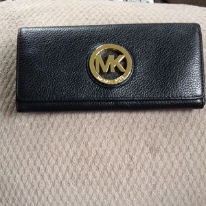 SALE  MK Logo Black Leather Wallet