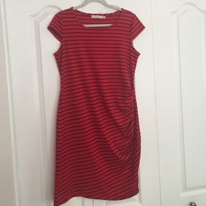 Maternity - red and black stripe fitted dress
