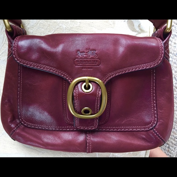 Coach Deep Red Leather Logo Embossed Small Handbag