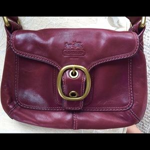 Coach Deep Red Leather Logo Embossed Small Handbag