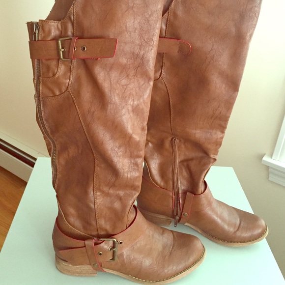 Not Rated Knee High Cognac Buckle Boots