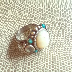 Stephen Dweck Turq Mother of Pearl Carved Ring