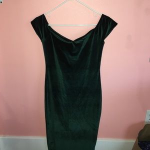 Green Velvet Off the Shoulder Dress