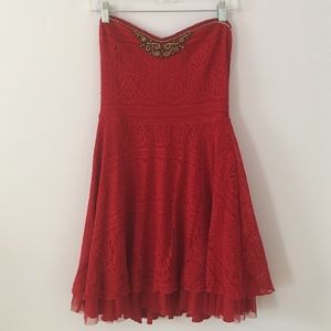 Free People Fancy Red Lace Beaded Dress